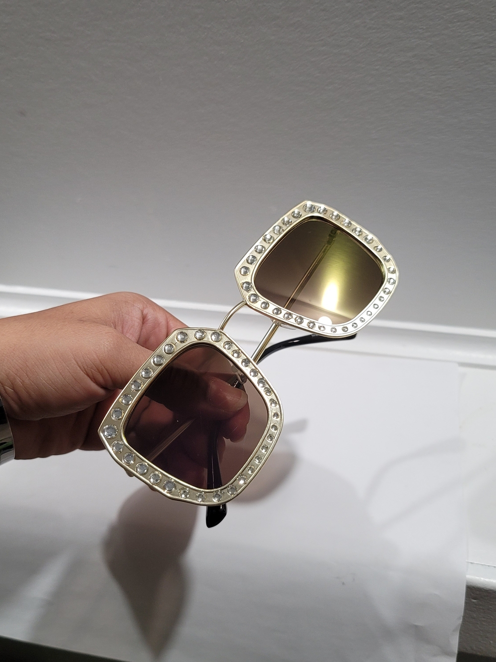 Gold Frame Rhinstone-Trim Square Sunglasses - Women Accessories